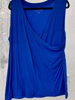 Soft Surroundings Sapphire Blue Draped Wrap-Front Sleeveless Top